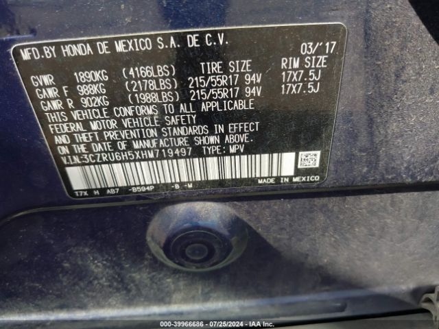 3CZRU6H5XHM719497 Honda HR-V EX