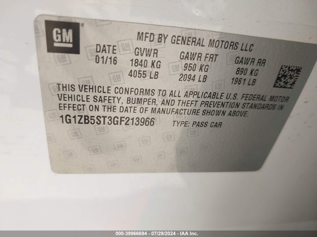Chevrolet MALIBU LS 2016 1G1ZB5ST3GF213966 Image 9