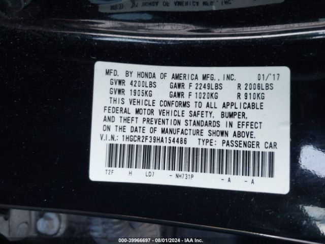 1HGCR2F39HA154486 Honda ACCORD LX