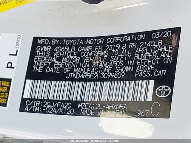 Toyota COROLLA SE 2020 JTND4RBE2L3099809 Image 9