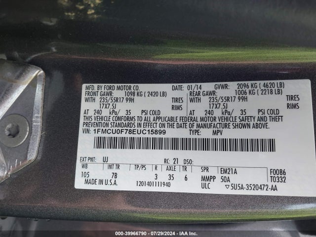 Ford ESCAPE S 2014 1FMCU0F78EUC15899 Image 9