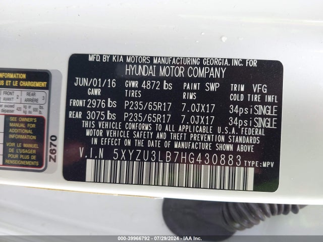 5XYZU3LB7HG430883 Hyundai Santa Fe Sport 2.4l