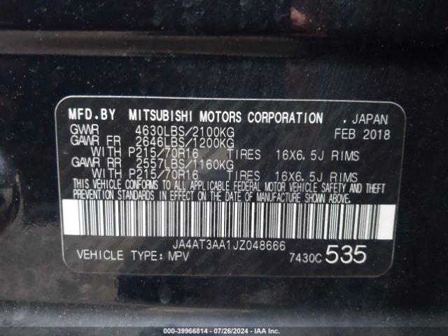 JA4AT3AA1JZ048666 Mitsubishi Eclipse Cross Es
