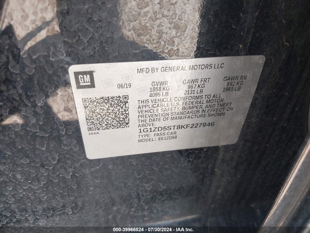 1G1ZD5ST8KF227946 Chevrolet MALIBU LT