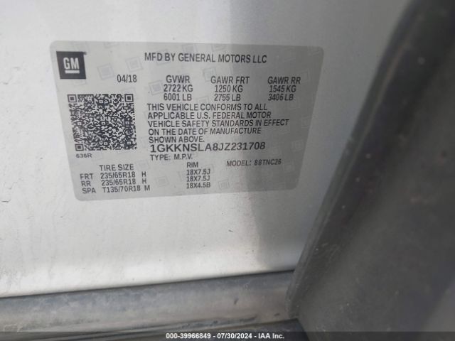 1GKKNSLA8JZ231708 GMC Acadia Sle-2