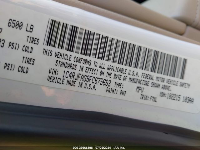 1C4RJFAG9FC675663 Jeep Grand Cherokee Laredo