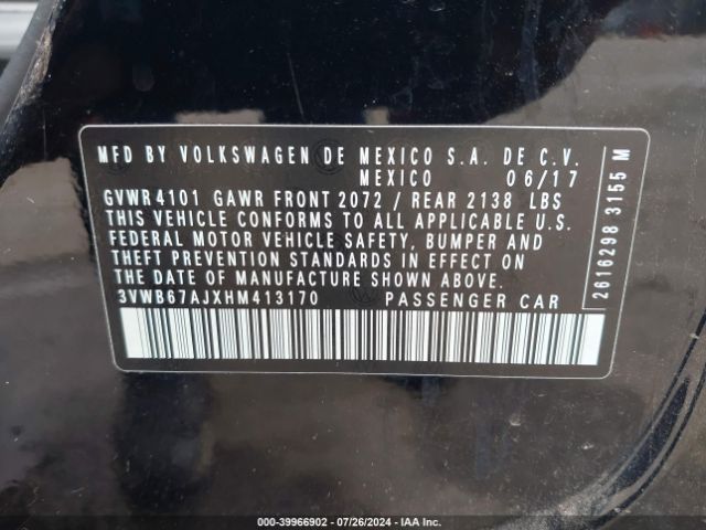 3VWB67AJXHM413170 Volkswagen Jetta 1.4t Se
