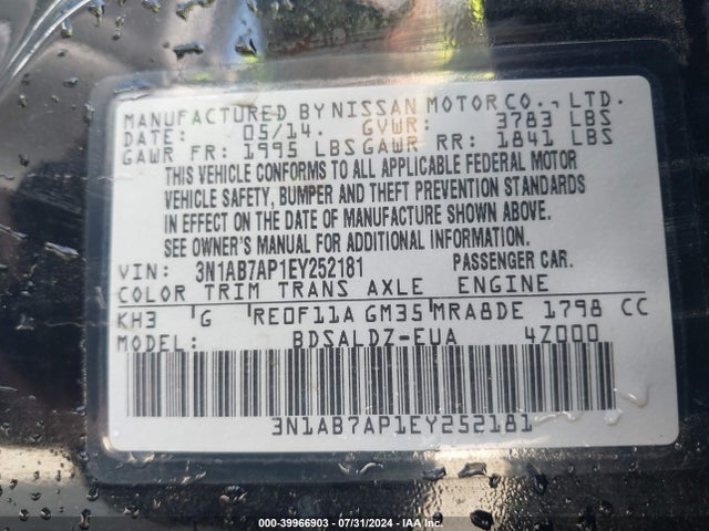 Nissan SENTRA SV 2014 3N1AB7AP1EY252181 Image 9