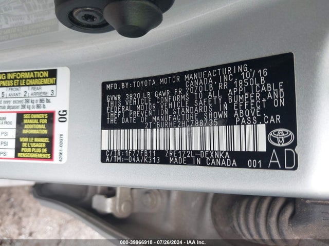 Toyota COROLLA LE 2017 2T1BURHE2HC788735 Image 9