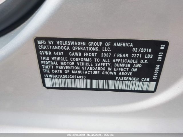 1VWBA7A30JC024920 Volkswagen Passat 2.0t Se