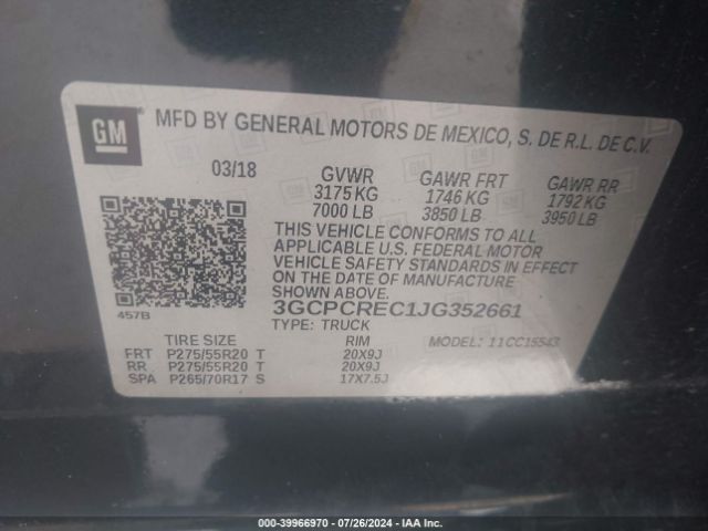 3GCPCREC1JG352661 Chevrolet Silverado 1500 Lt