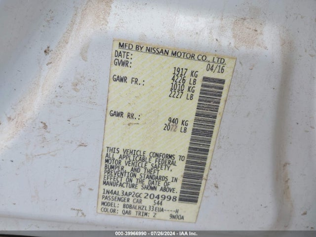 Nissan Altima 2.5 Sr 2016 1N4AL3AP2GC204998 Image 9