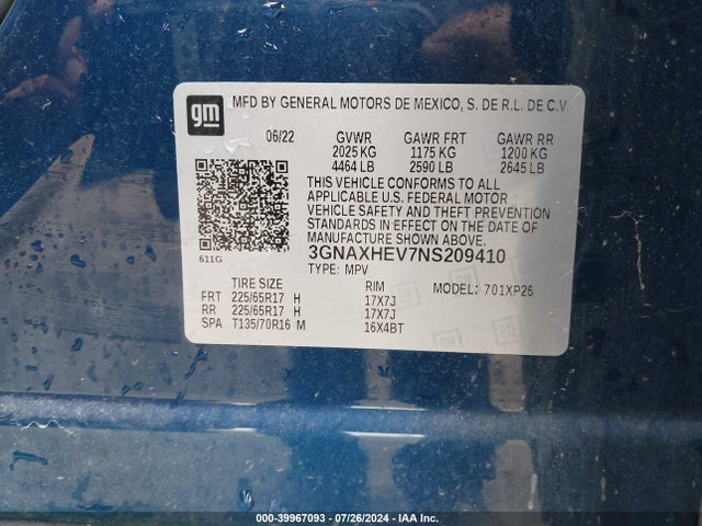 Продажа на аукционе авто 2022 Chevrolet Equinox Fwd Ls, vin: 3GNAXHEV7NS209410, номер лота: 39967093