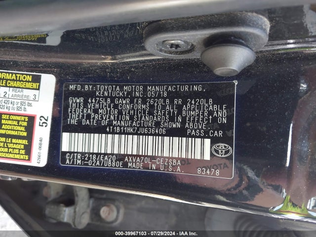 Toyota CAMRY SE 2018 4T1B11HK7JU636406 Image 9