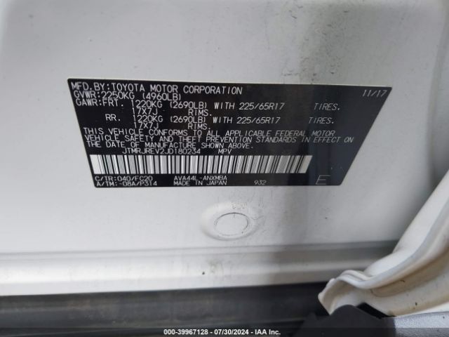 JTMRJREV2JD180234 Toyota Rav4 Hybrid Xle