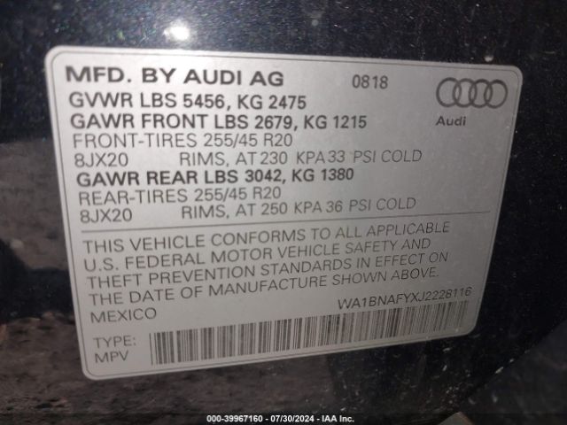 WA1BNAFYXJ2228116 Audi Q5 2.0t Premium/2.0t Tech Premium