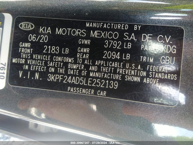 KIA Forte Lxs 2020 3KPF24AD5LE252139 Image 9