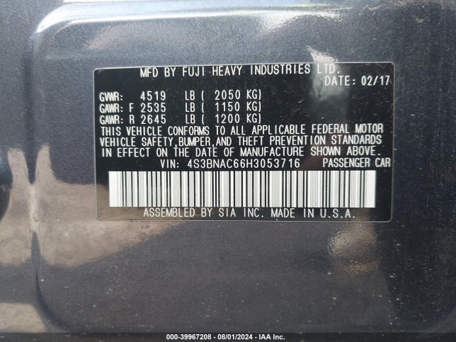 4S3BNAC66H3053716 Subaru Legacy 2.5i Premium