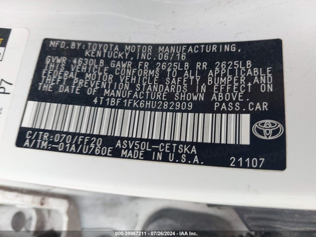Toyota CAMRY SE 2017 4T1BF1FK6HU282909 Image 9