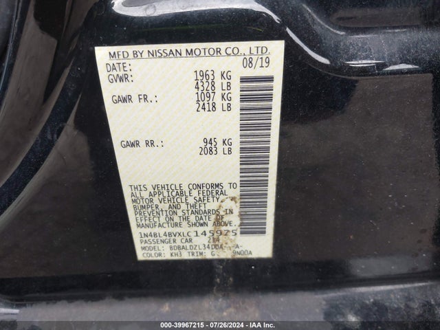 Nissan Altima S Fwd 2020 1N4BL4BVXLC145975 Image 9