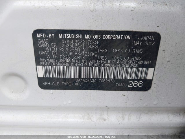 2018 MITSUBISHI OUTLANDER JA4AD3A30JZ062878 Photo 8