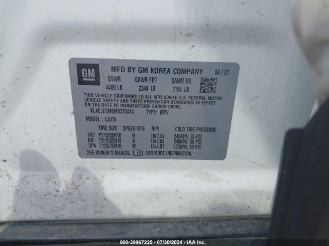 KL4CJESM6MB370414 Buick Encore Awd Preferred