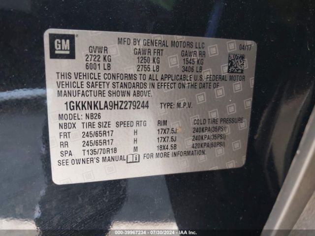 1GKKNKLA9HZ279244 GMC Acadia Sle-1