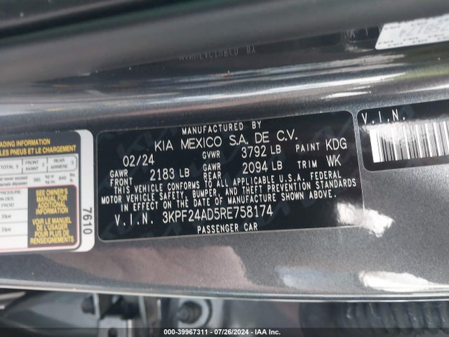 KIA Forte Lxs 2024 3KPF24AD5RE758174 Image 9