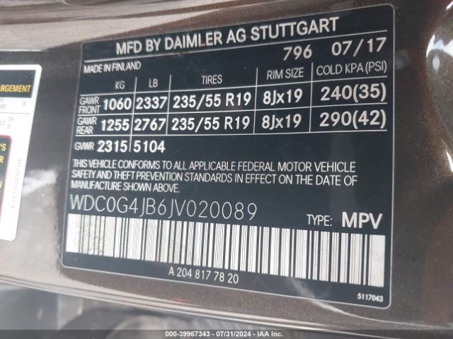 WDC0G4JB6JV020089 Mercedes-Benz GLC 300