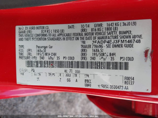 Ford FIESTA SE 2015 3FADP4EJ3FM146748 Image 9