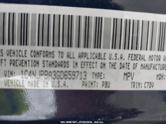 1C4NJPBA3GD659713 Jeep Patriot Sport