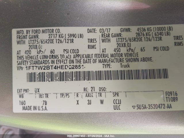 Ford F-250 Platinum 2017 1FT7W2BT4HED22851 Image 9