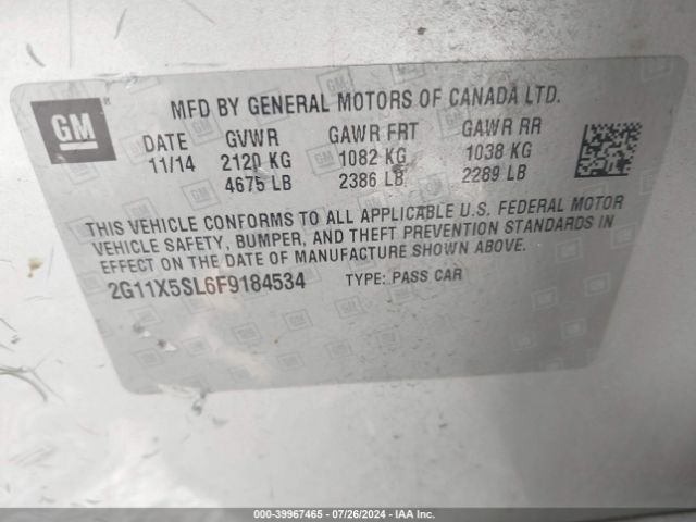 2G11X5SL6F9184534 Chevrolet Impala 1fl