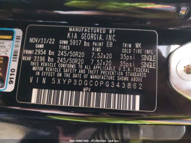 5XYP3DGC0PG343862 KIA Telluride Ex