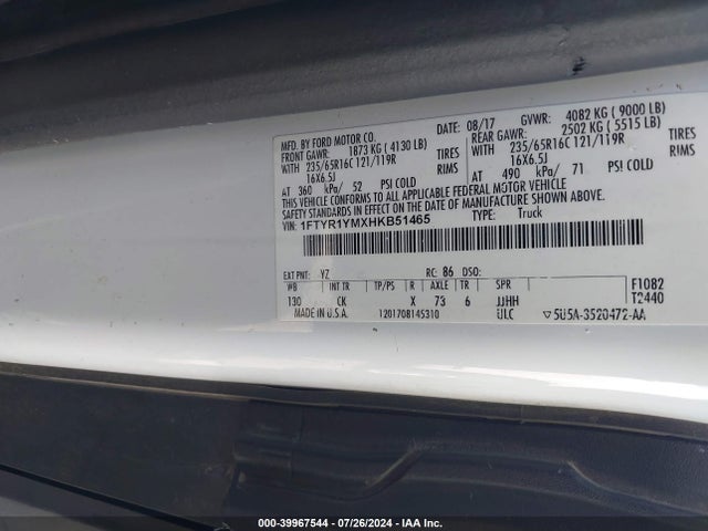 Ford Transit-250 2017 1FTYR1YMXHKB51465 Image 9