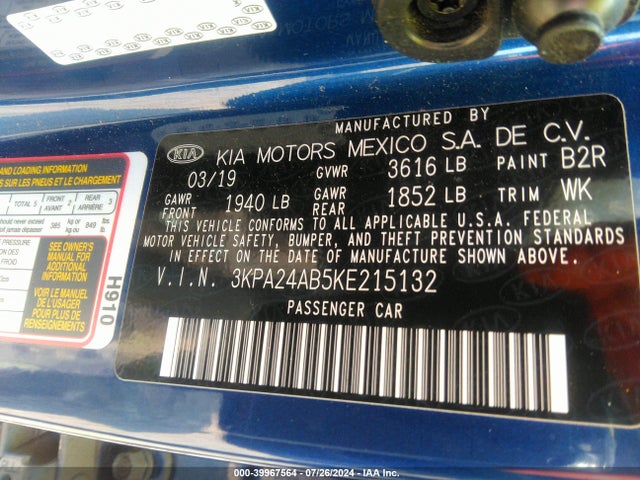 3KPA24AB5KE215132 KIA RIO S