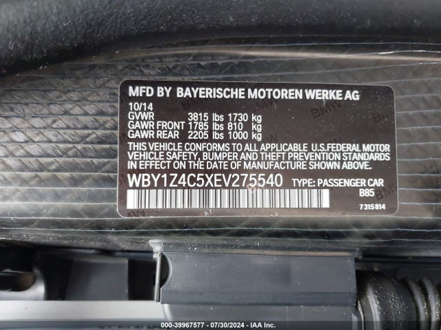 WBY1Z4C5XEV275540 BMW I3 Base W/range Extender