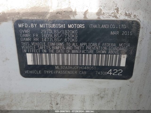 ML32A3HJ0FH048051 Mitsubishi Mirage De/rf