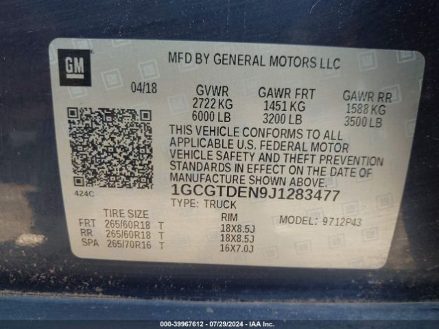 1GCGTDEN9J1283477 Chevrolet Colorado Z71