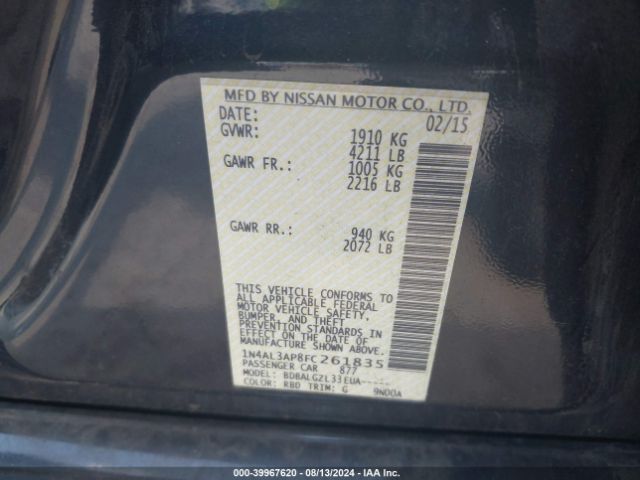1N4AL3AP8FC261835 Nissan Altima 2.5/2.5 S/2.5 Sl/2.5 Sv
