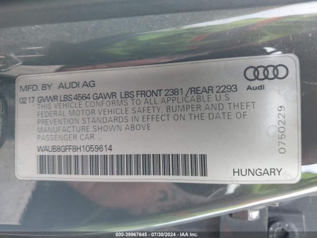 WAUB8GFF8H1059614 Audi A3 2.0t Premium