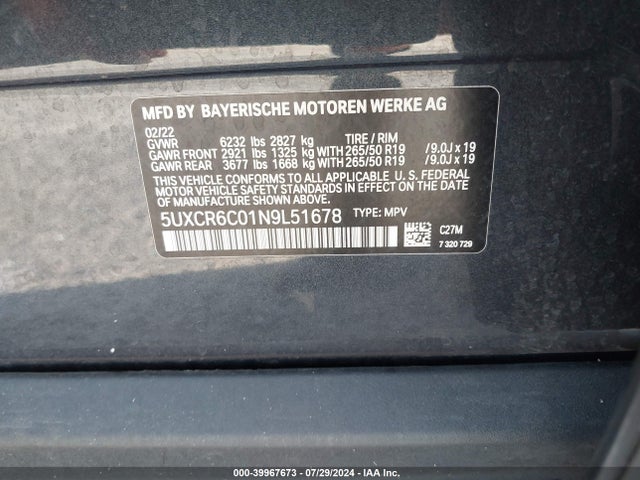 5UXCR6C01N9L51678 BMW X5 Xdrive40i