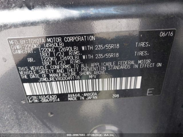 JTMDJREVXGD049118 Toyota Rav4 Hybrid Limited