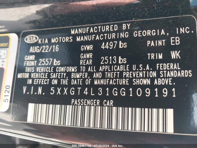 KIA Optima Lx 2016 5XXGT4L31GG109191 Image 9