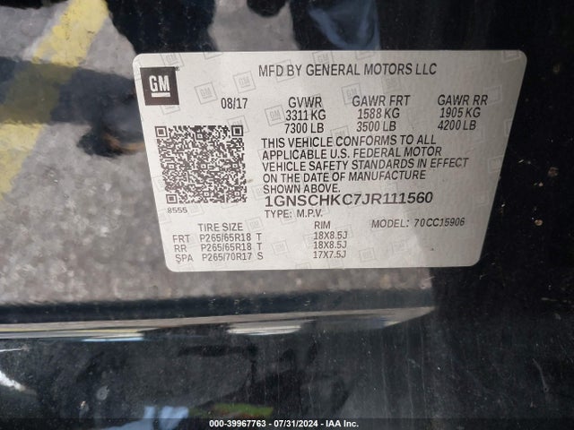 Chevrolet Suburban Lt 2018 1GNSCHKC7JR111560 Image 9