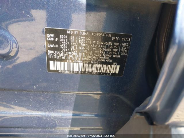 4S4WMALD1K3409091 Subaru Ascent Limited