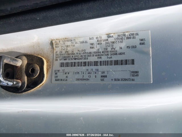 Ford F-150 Xl 2021 1FTMF1C57MKD47333 Image 9