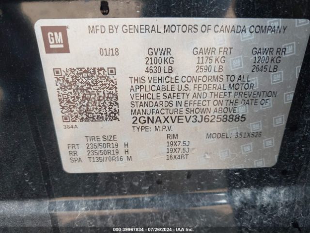 2GNAXVEV3J6258885 Chevrolet Equinox Premier