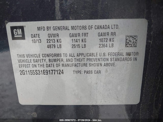 Chevrolet IMPALA 2LZ 2014 2G1155S31E9177124 Image 9