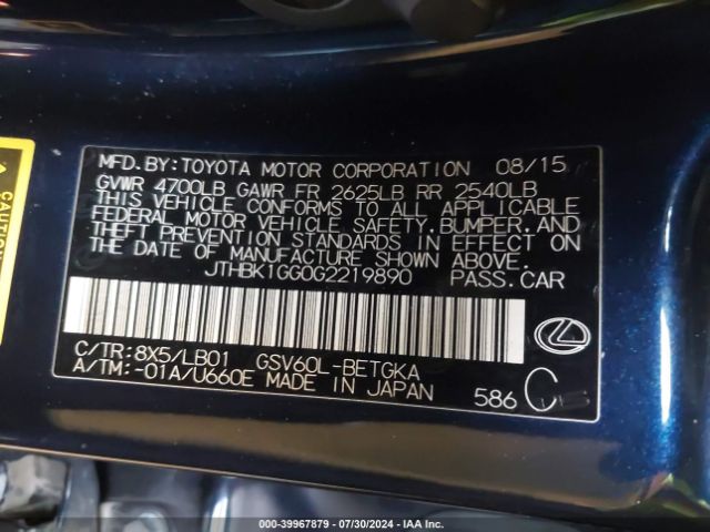 JTHBK1GG0G2219890 Lexus ES 350